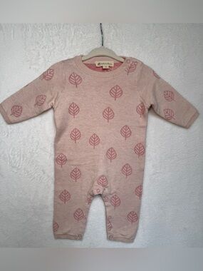 NWOT Babycottons Baby Girl Pink Leaf Knit Romper 9M